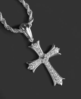 Men's Cross Pendant Necklace in 14k White Gold Plated