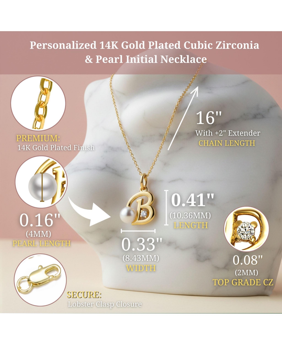 GiGiGirl Kids/Teens Personalized 14K Gold Plated Initial Pearl Pendant Necklace
