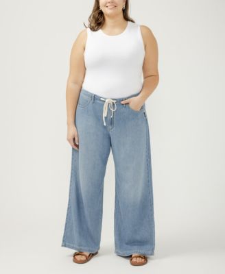 Plus Size Wide-Leg Drawstring Jeans
