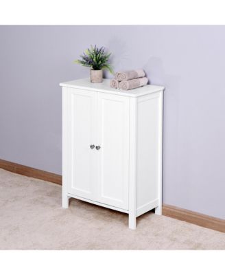 Bathroom Floor Storage Cabinet, Wooden Storage Organizer with Double Door and Adjustable Shelf for Bathroom, Laundry