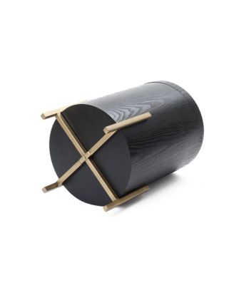 Black MDF Round Side Table, 21.8” Tall with Metal Stand & Storage