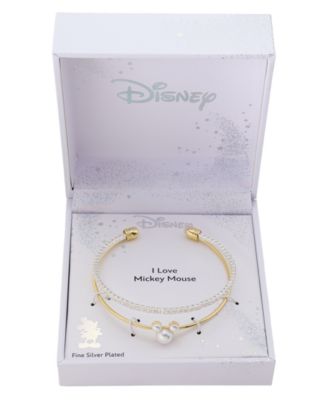 Mickey Mouse Cubic Zirconia and Glass Pearl Cuff Bracelet