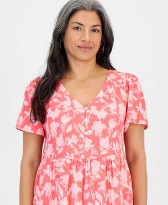 Petite Cotton Flutter-Sleeve Midi Dress