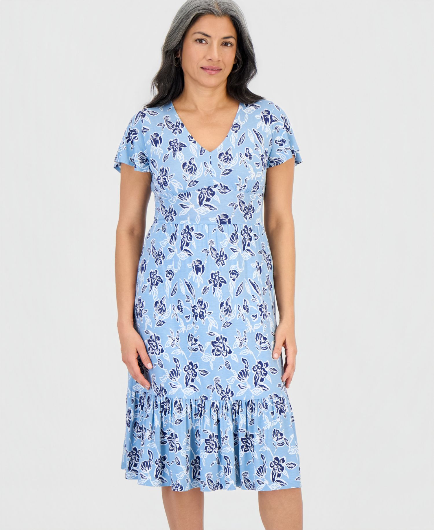 Petite Printed Knit V-Neck Midi Dress