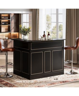 Bar Cabinet, L-Shaped Home Bar Table with Stemware Racks, 4-Tier Corner Bar Unit Liquor Wine Bar Table Reception Desk for Home Pub