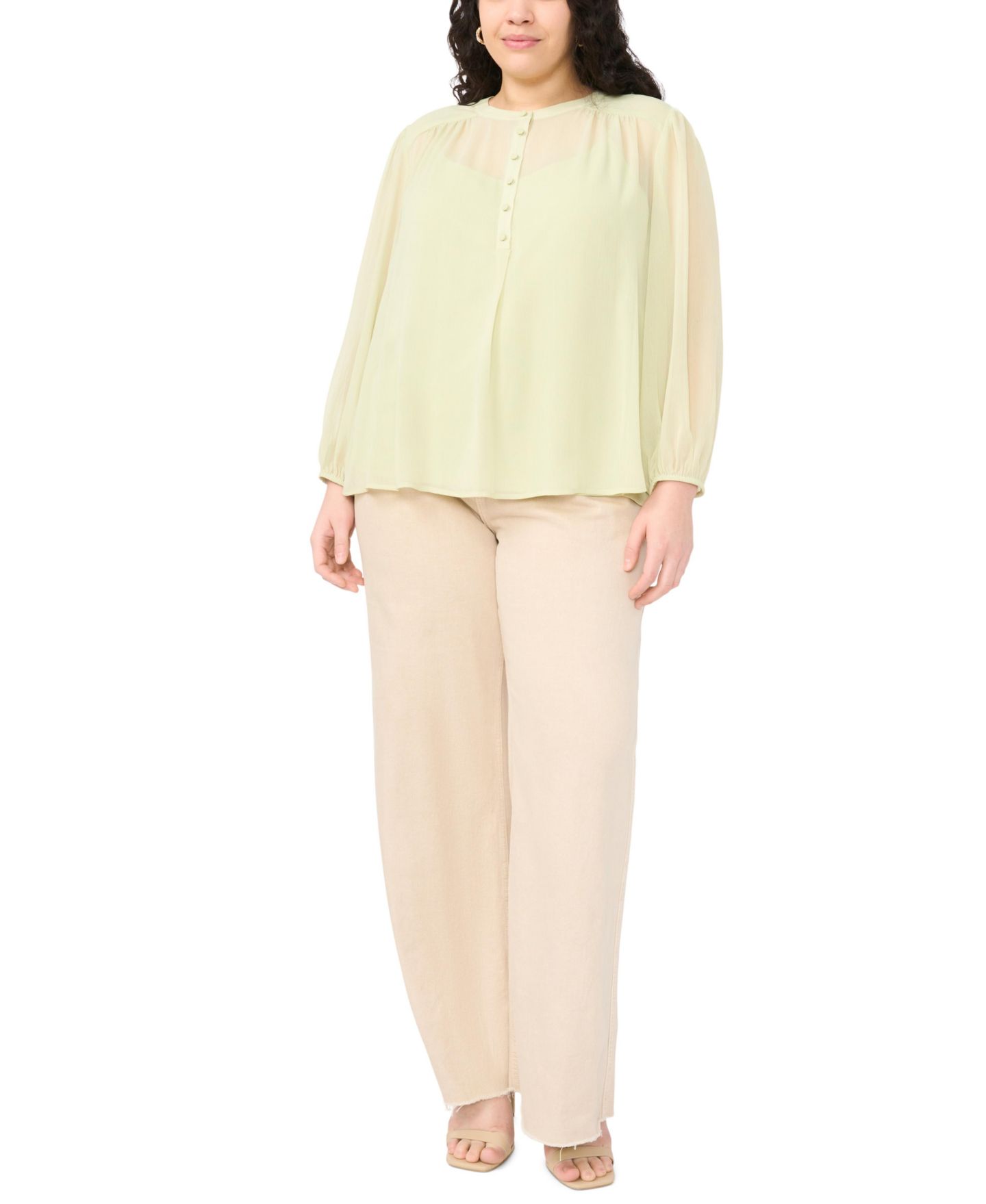 Женская блузка Vince Camuto Plus Size Half Placket Shirred Yoke Blouse, цвет: Зелёный — фото 2