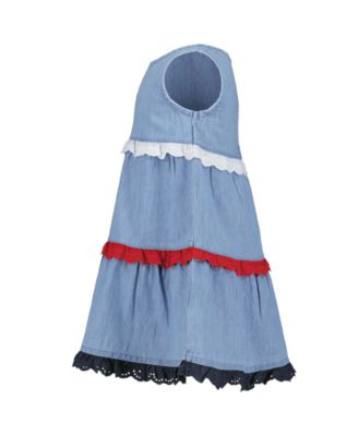 Baby Girls' Lace Trim Denim A-line Dress and Diaper Cover, 2-Piece Set