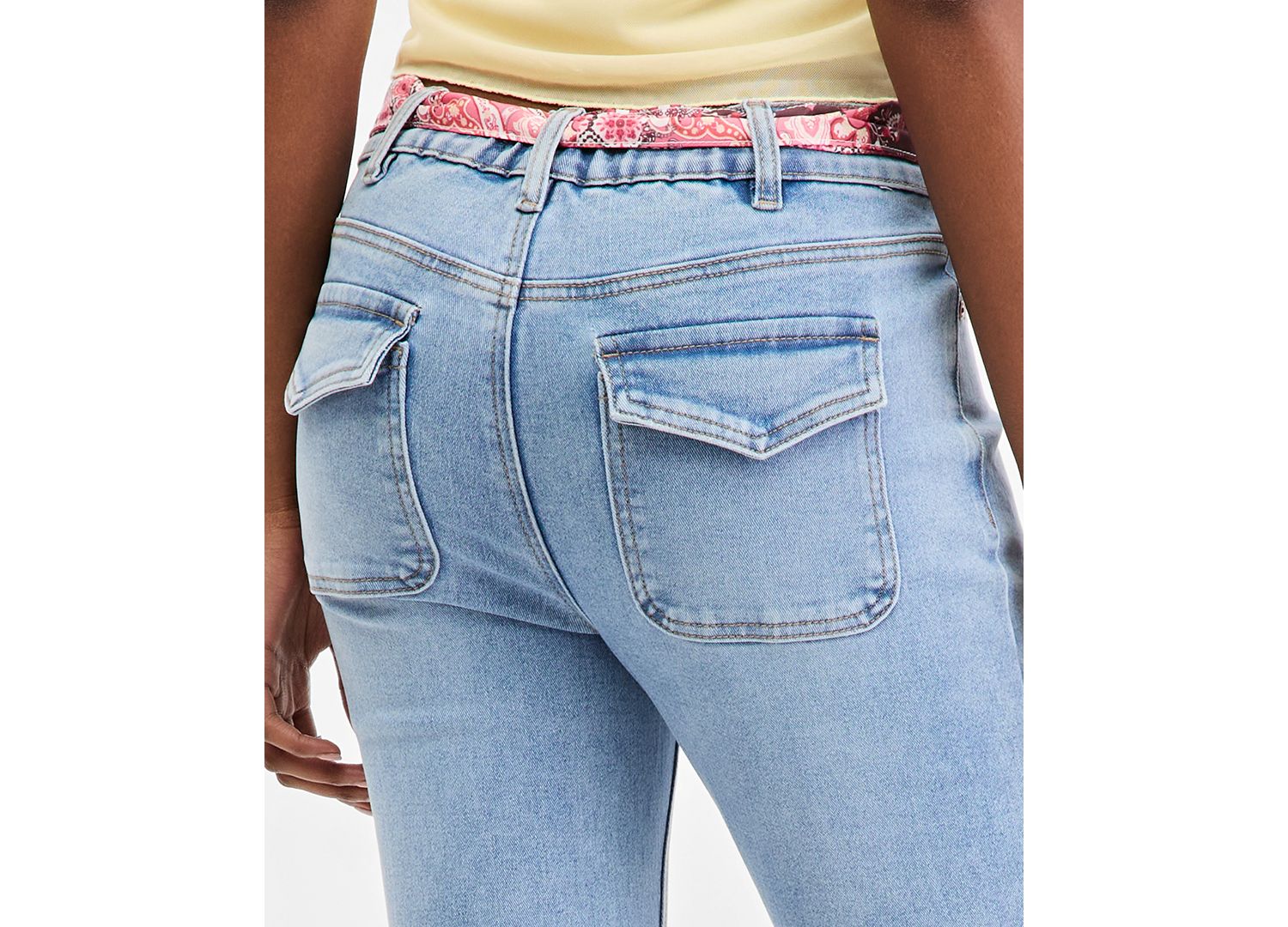 Juniors' Mid-Rise Scarf-Belt Bootcut Jeans