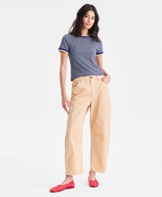 Women's High-Rise Twill Barrel-Leg Pants