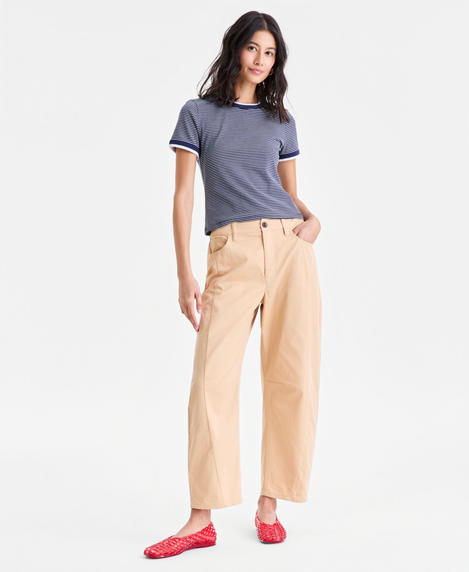 Women's High-Rise Twill Barrel-Leg Pants