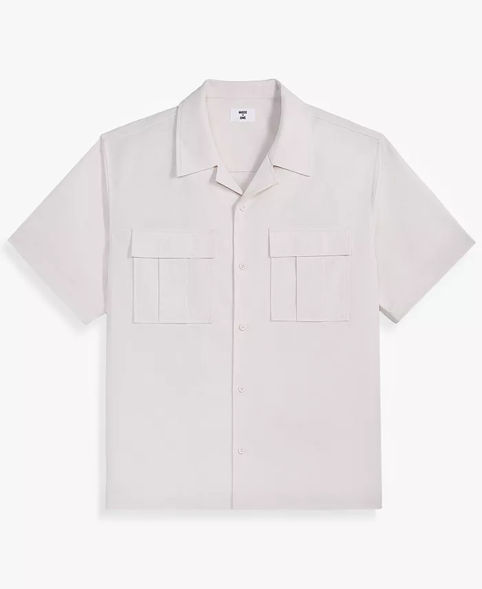 Men's Linen & Cotton Relaxed Utility Shirt - thumbnail 3