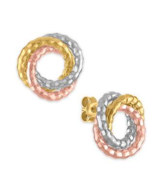 Stud Earrings in 10k Tricolor Gold