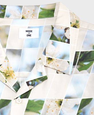 Men's Floral Print-Blocked Camp Shirt