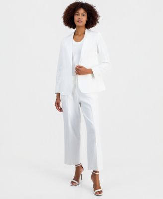 Women's One-Button Notched-Collar Linen-Blend Blazer