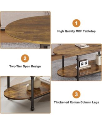 Oval Coffee  Table Unique Tea Table 472" Cocktail Table Low Storage Coffee Table 2 Tier Vintage Center Table for Living Room