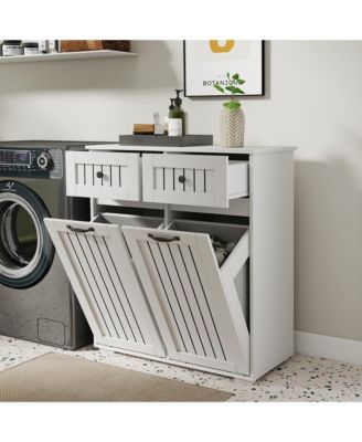 Laundry Hamper Cabinet - Tilt Out Bathroom Storage Unit with 2 Removable Baskets, 2 Drawers for Easy Sorting & Storage