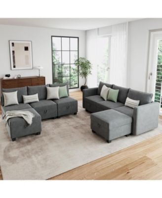Modular Sofa Sectional Sleeper Couch with 2 Ottomans,Modular Sectionals with Storage Seats