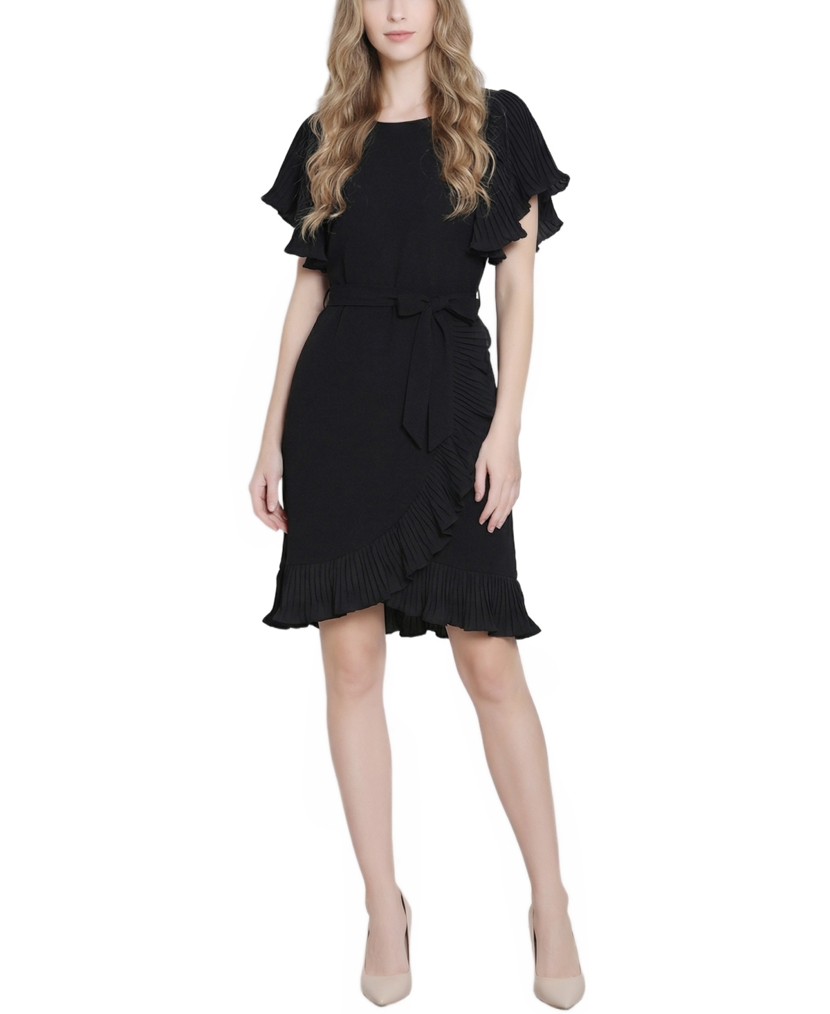 Ny Collection Women's Short-Sleeve Pleated Ruffle Dress