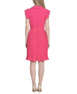 Women's Pliss&eacute; Pleated Short-Sleeve Dress