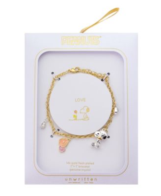 Peanuts Crystal Snoopy and Woodstock Flower Charm Bracelet