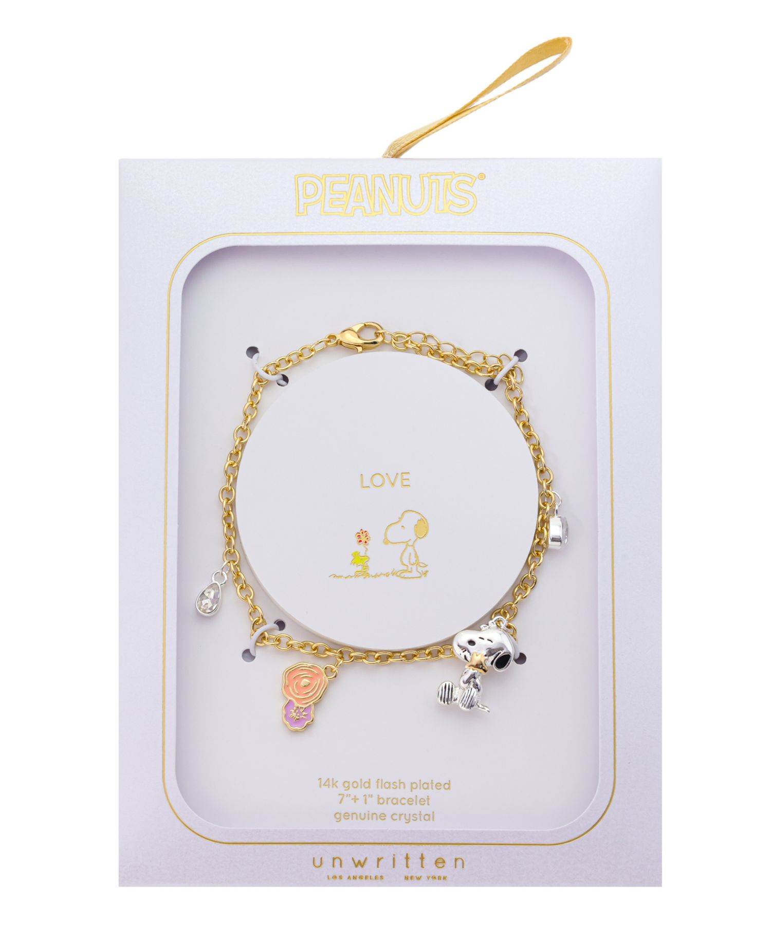Peanuts Crystal Snoopy and Woodstock Flower Charm Bracelet
