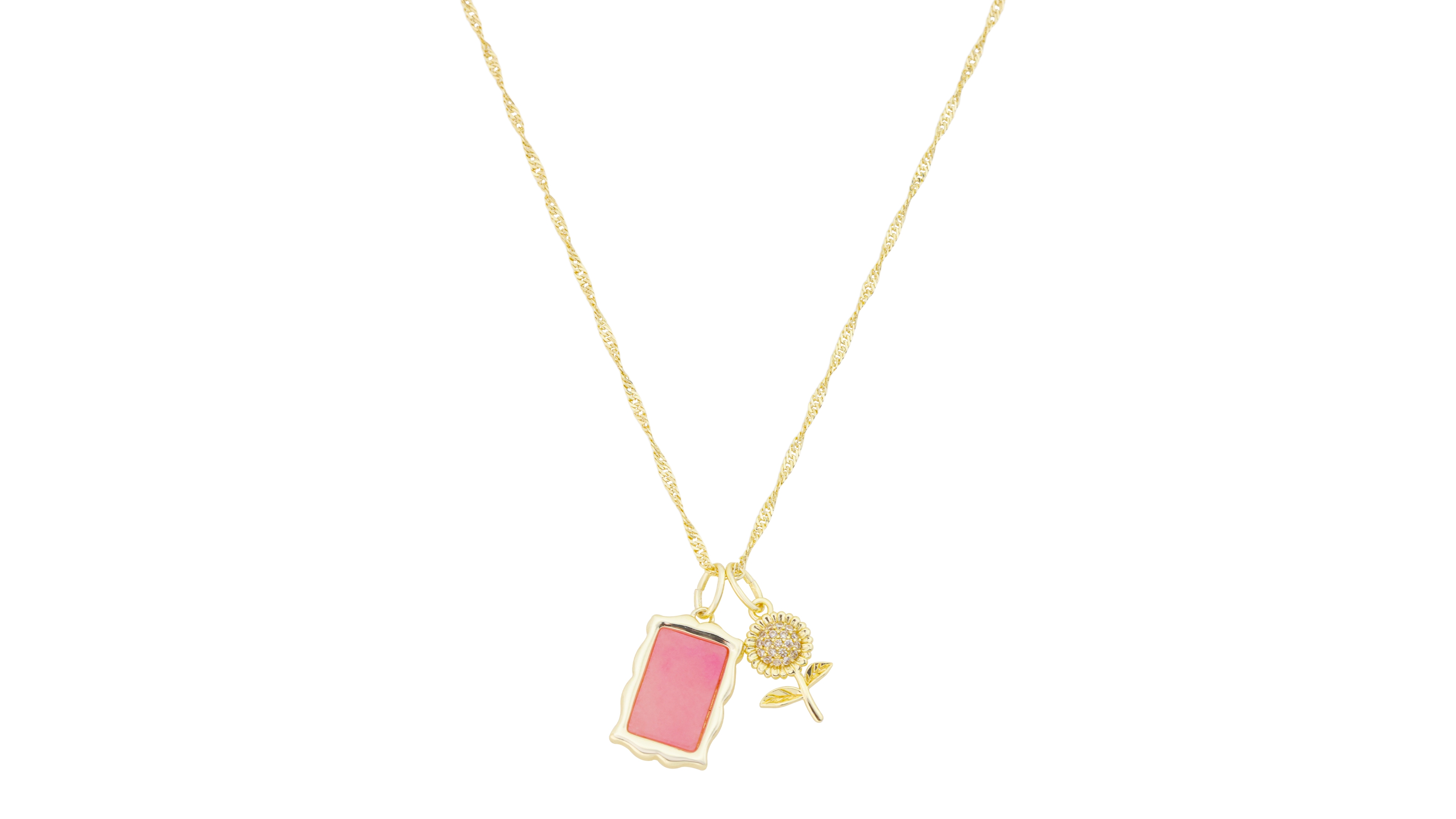 Unwritten Cubic Zirconia and Semi Precious Stone Floral Cluster Charm Pendant Necklace