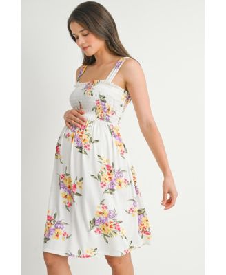 Maternity Floral Sleeveless Smocked Empire Waist Dress