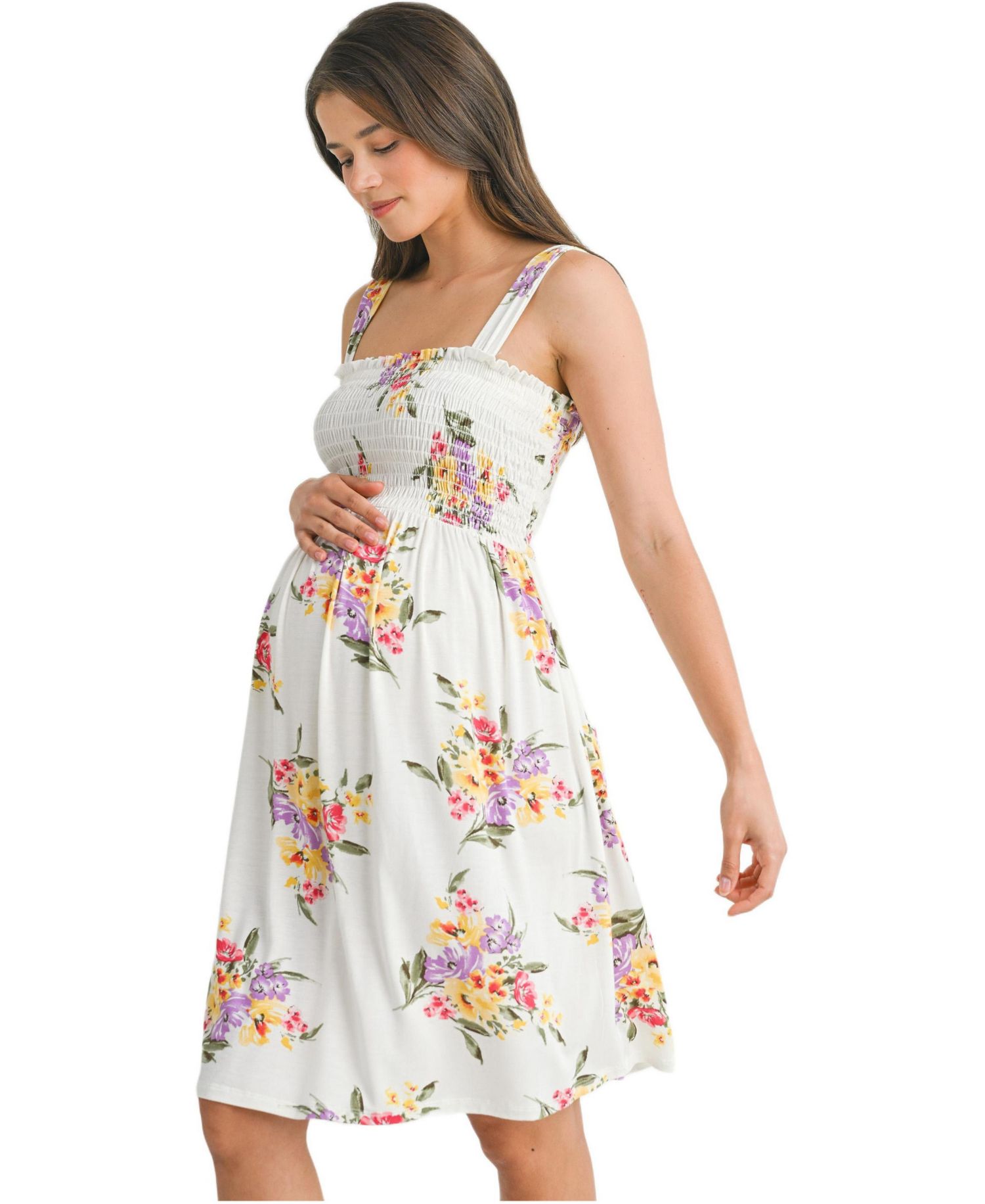 Women's Floral Sleeveless Smocked Empire Waist Dress