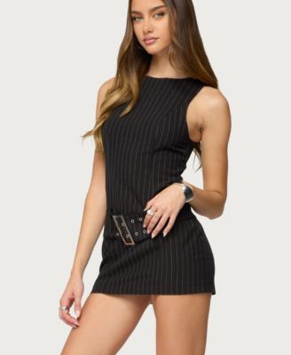 Women's Sharone Belted Pinstripe Romper