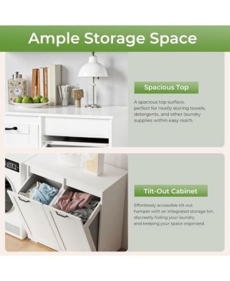 Laundry Hamper Cabinet - Pull-Out Bathroom Storage Unit with 2 Removable Liner Bag for Easy Sorting & Storage, Perfect for Small Spaces