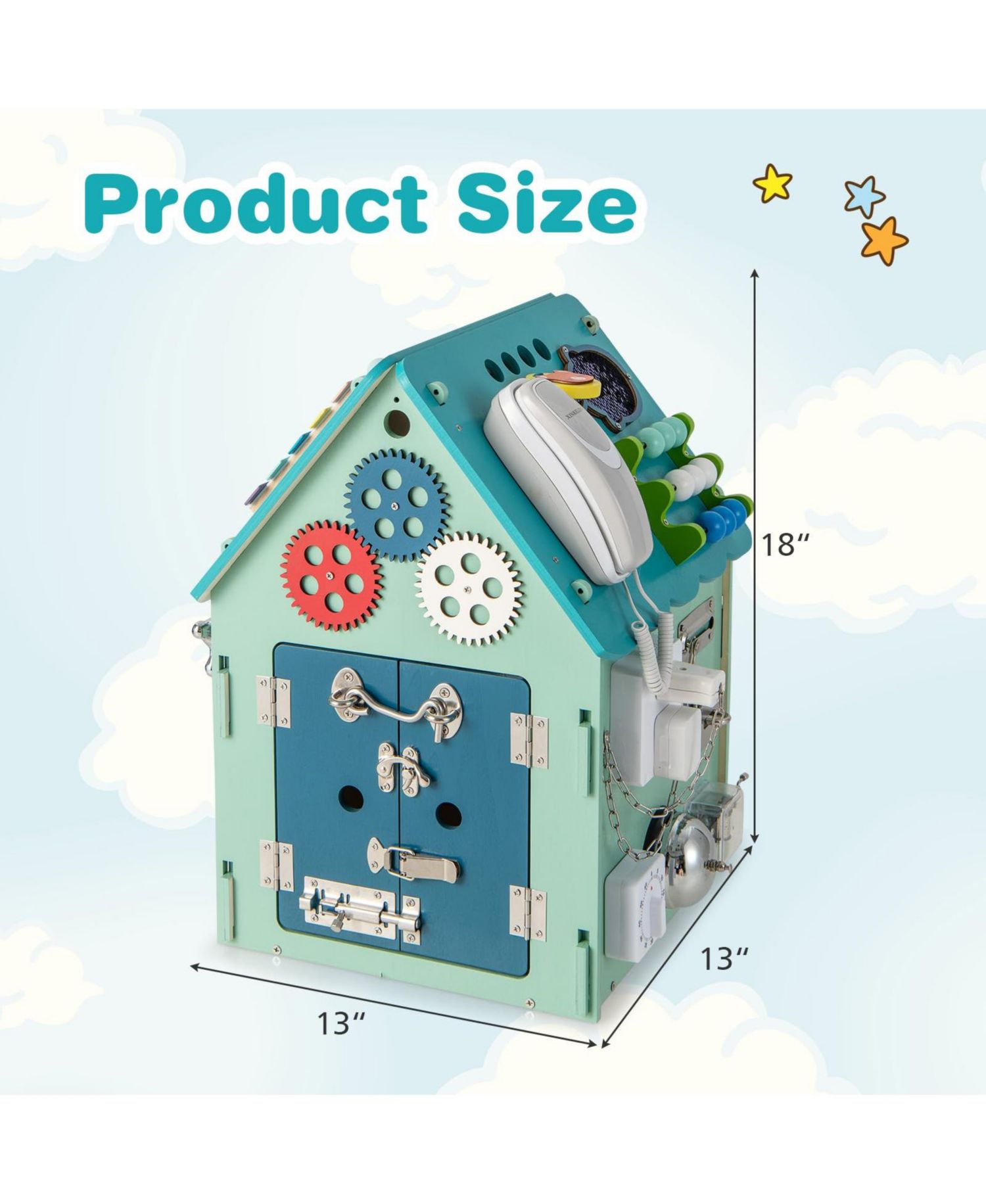 Montessori Playhouse with Sensory Games and Interior Storage, Blue Kids Play Tent