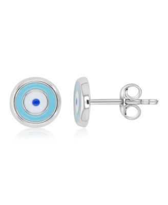 Evil Eye Stud Earrings in Rhodium Over Sterling Silver