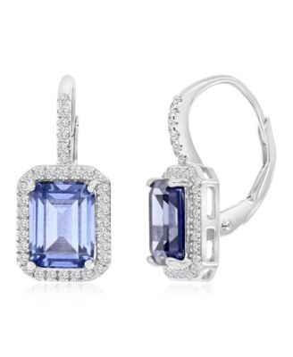 Polished Tanzanite & Cubic Zirconia Earrings in Rhodium Over Sterling Silver