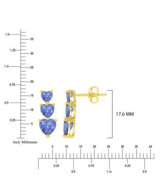 Triple Heart Tanzanite Stone Earrings in 14k Yellow Gold Over Sterling Silver