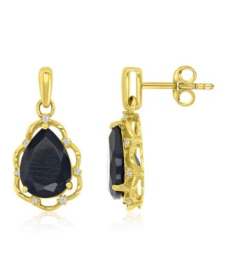 Diamond Accent & Onyx Framed Earrings in 14k Yellow Gold Over Sterling Silver