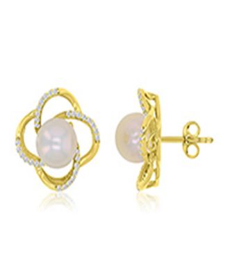 Imitation Pearl Stud Earrings in 14k Yellow Gold Over Sterling Silver