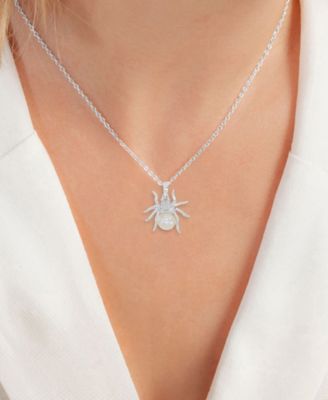 Diamond Accent & Pearl Spider Necklace in Rhodium Over Sterling Silver