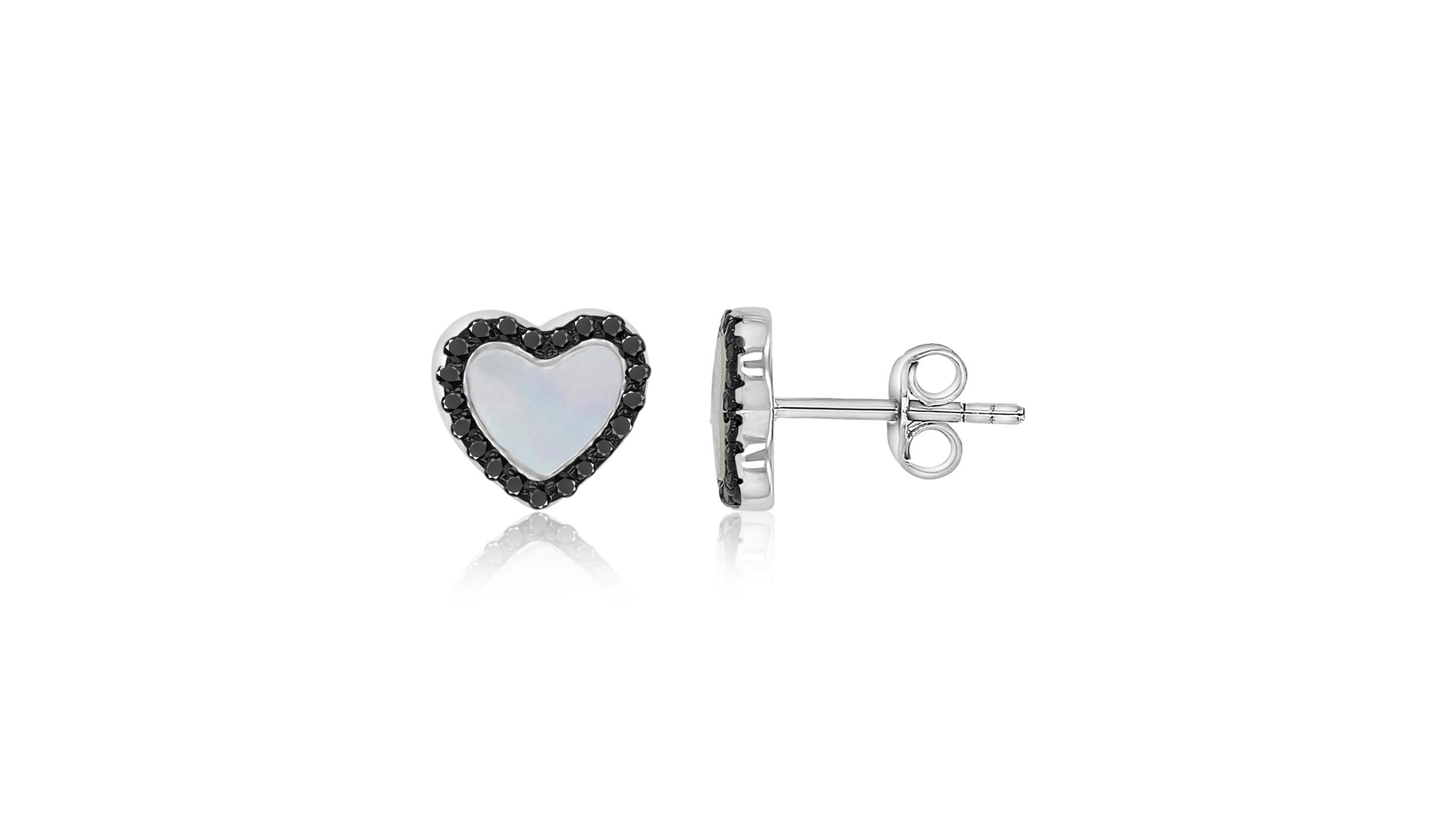 Macy's Black Spinel and Imitation Pearl Heart Stud Earrings in Black Rhodium Over Sterling Silver