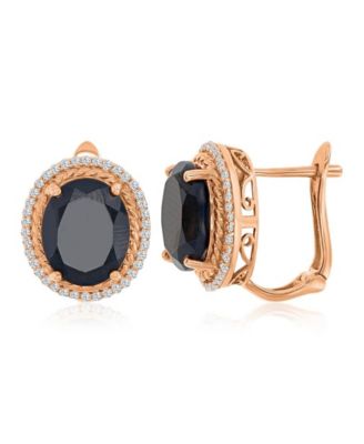 Onyx and Created White Sapphire Halo Oval Earrings in 14k Rose Gold Over Sterling Silver