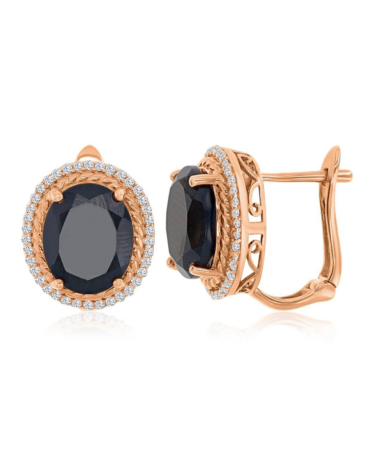 Macy's Onyx and Created White Sapphire Halo Oval Earrings in 14k Rose Gold Over Sterling Silver