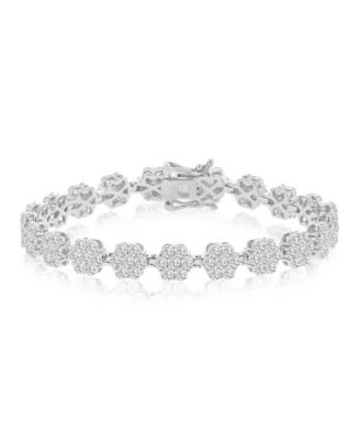 Cubic Zirconia Flower Tennis Bracelet in Rhodium Over Sterling Silver