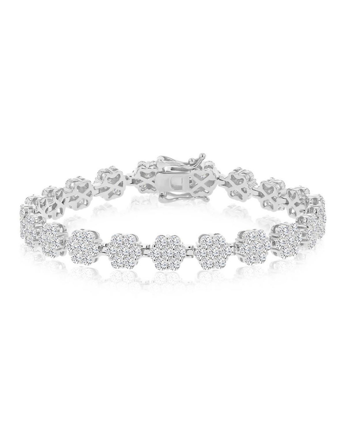 Macy's Cubic Zirconia Flower Tennis Bracelet in Rhodium Over Sterling Silver
