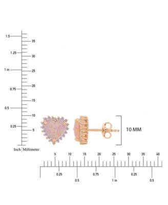 Heart Opal and Pink Cubic Zirconia Stud Earrings in 14k Rose Gold Over Sterling Silver