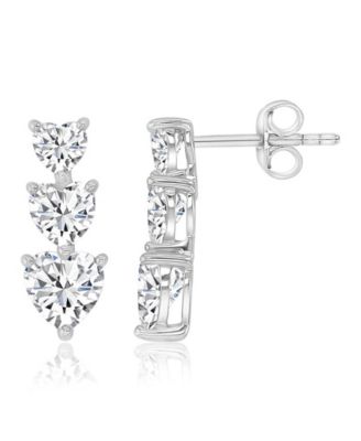 Cubic Zirconia Triple Heart Stud Earrings in Rhodium Over Sterling Silver