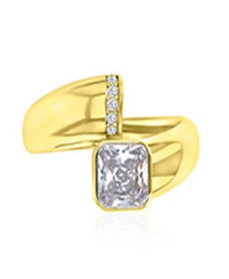 Polished Cubic Zirconia Engagement Ring in 14k Yellow Gold Over Sterling Silver