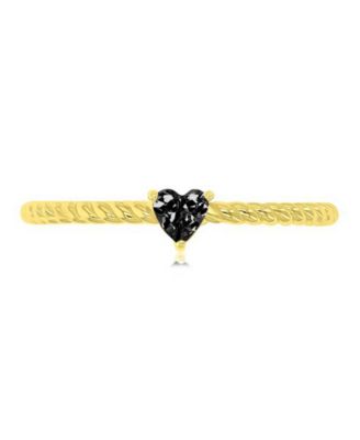 Black Cubic Zirconia Heart, Flower & Cushion Cut Ring in 14k Yellow Gold Over Sterling Silver