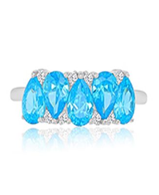 Aqua Blue Cubic Zirconia Ring in Rhodium Over Sterling Silver