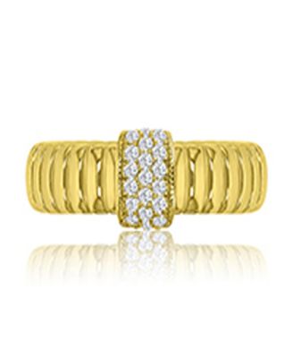 Cubic Zirconia Pave Ribbed Ring in 14k Yellow Gold Over Sterling Silver