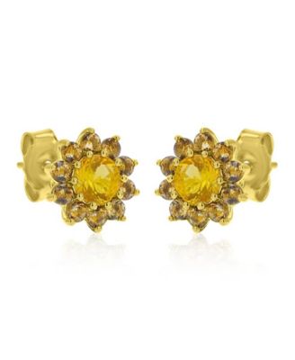 Citrine and Smokey Flower Stud Earrings in 14k Yellow Gold Over Sterling Silver