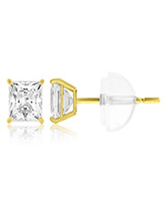 White Swarovski Zirconia Solitaire Earrings in 14k Yellow Gold